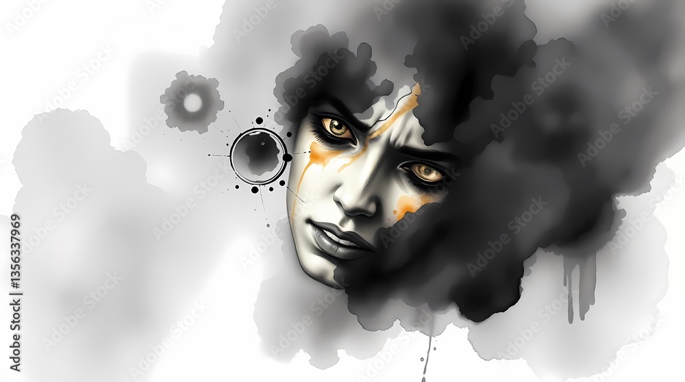 Unveiling of Emotions: A striking portrait captures intense emotion, a face emerging from abstract clouds. The artwork is a fusion of reality and fantasy, portraying feelings