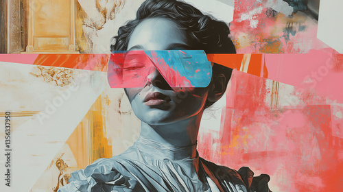 Surreal Digital Collage Blends Traditional Art With Modern Aesthetics in a Vivid Expression. Generative AI