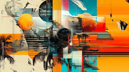 Surreal Digital Collage Merging Traditional Art With Vibrant Colors and Abstract Elements in a Dreamlike Setting. Generative AI
