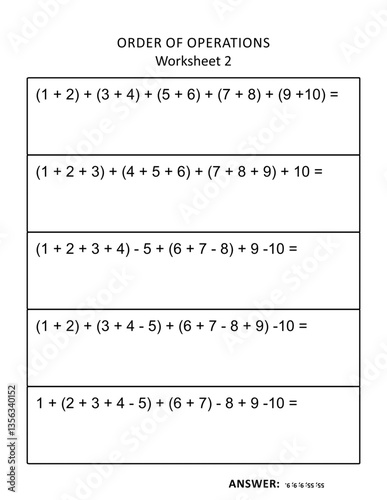 Order of operations math worksheet printable
