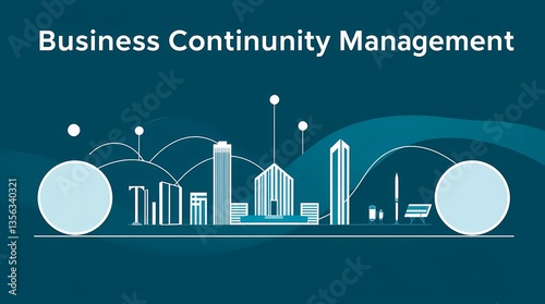 Obraz na płótnie Business Continuity Management: A clean, vector illustration showcases interconnected networks, data flow, and a stylized cityscape to visually represent the essence of proactive business management. w salonie