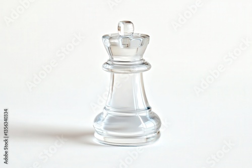 Transparent glass chess king piece on a white background.