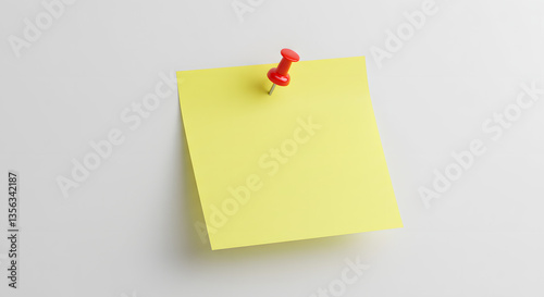 Blank Yellow Sticky Note with Red Pushpin on White Background