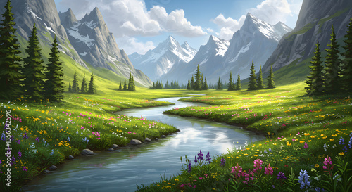 Breathtaking Alpine Landscape with Lush Greenery