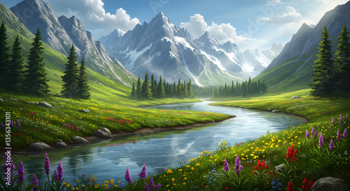 Scenic View of a Serene River in the Wilderness