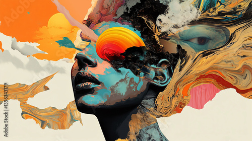 Surreal Digital Collage Merges Traditional Art With Vibrant Colors and Imaginative Elements in a Dreamlike Composition