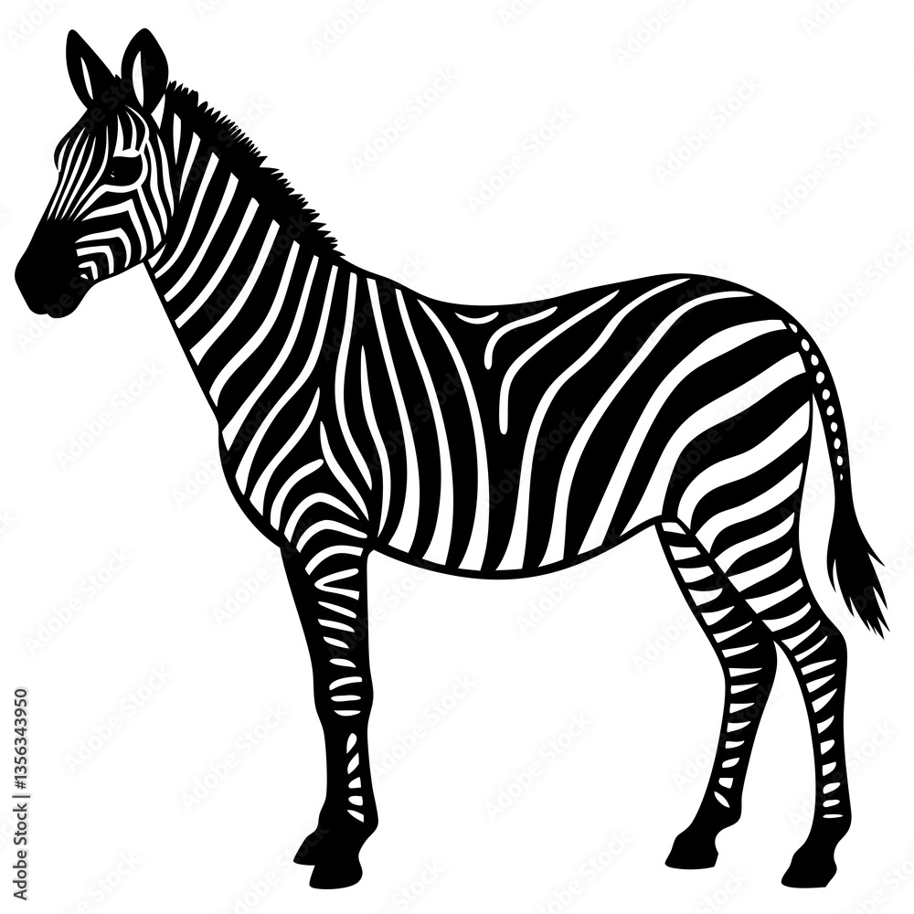 Obraz premium Zebra silhouette vector black outline, white background
