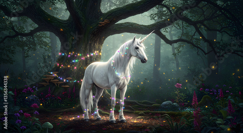 Ethereal Glow Surrounds a Beautiful White Unicorn