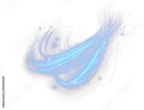 Abstract blue light wave with glowing curves, shimmer, and flare effects. Neon swirl with particles and radiant energy, ideal for luxury designs, futuristic backgrounds, or elegant digital visuals