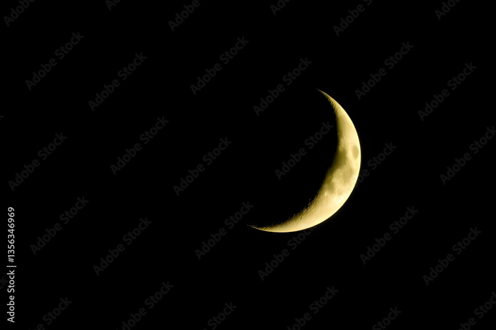 A crescent moon shining in the night sky. A crescent moon shining in the night sky.