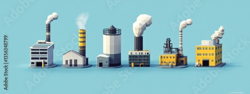 A set of cute low-poly factory icons