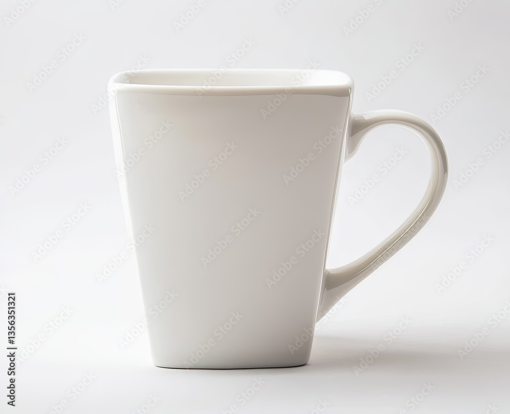 Obraz premium Empty white ceramic mug. A square-shaped mug with a handle