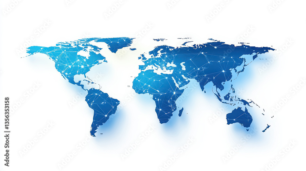 Fototapeta premium Abstract world map with global network and connectivity concept on a white background