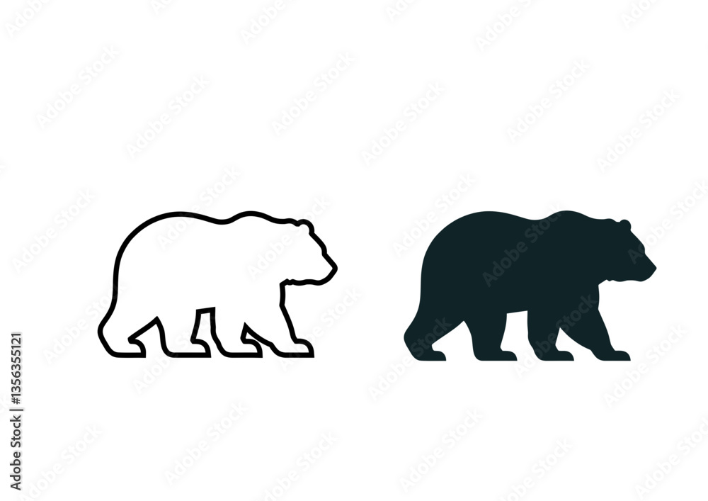 Fototapeta premium Bear Silhouette Icons - Minimalist Black and White Animal Design
