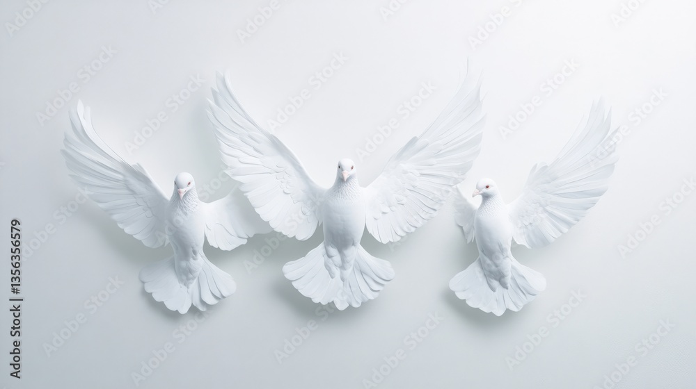 Obraz premium Three white doves with wings spread