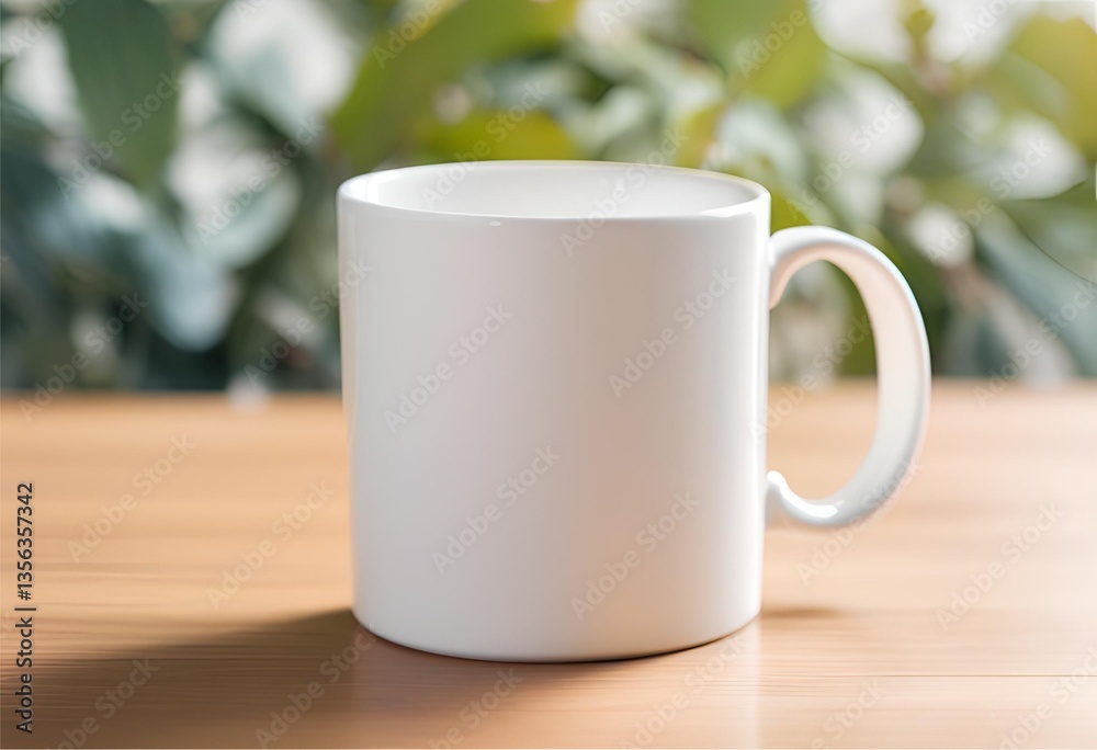 Obraz premium Blank white mug mockup with blur background