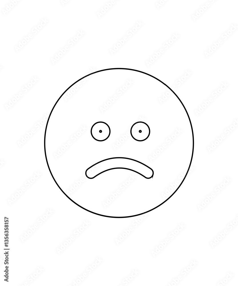 Obraz premium Sad face emoji icon with thin outline