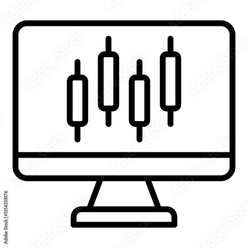 Line Graph on Computer Screen. Line Icon