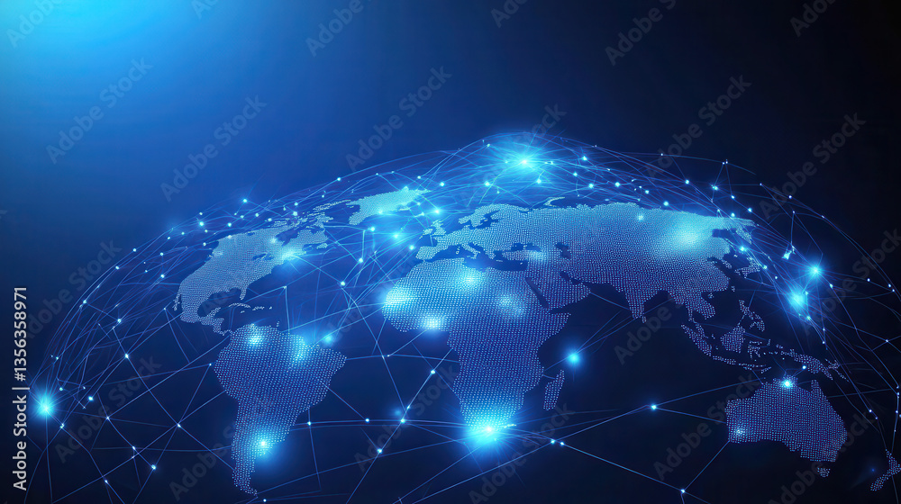 Fototapeta premium Abstract digital planet Earth with network connections on a blue background
