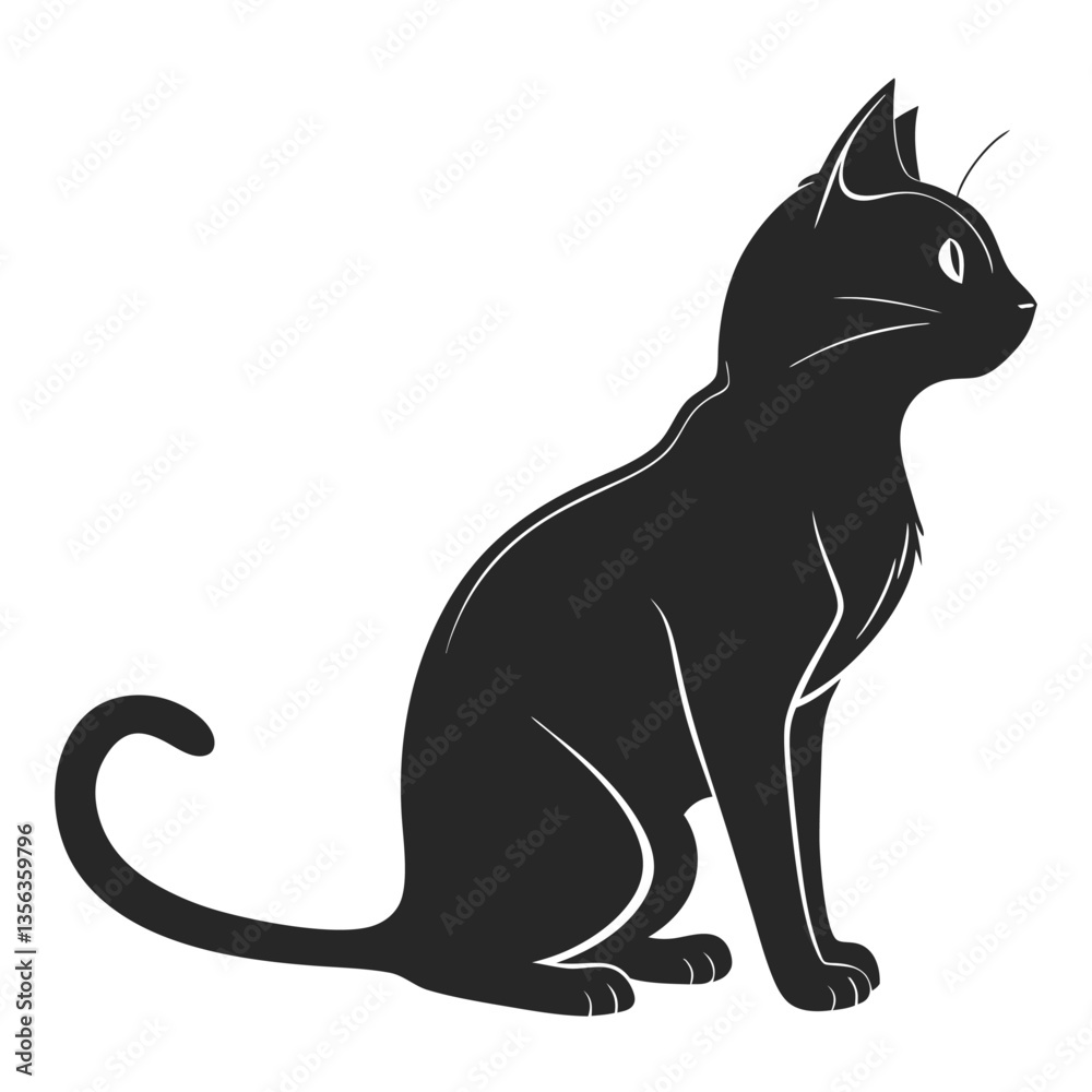 A simple minimalist black silhouette of a cat A simple minimalist black silhouette of a cat