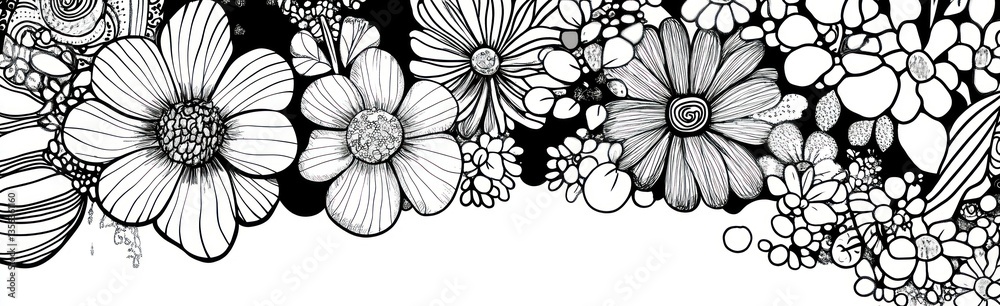 Black ink doodle wildflowers  simple vector graphics
