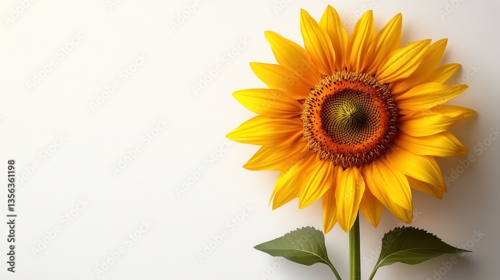 Fototapeta premium A bright yellow sunflower with a stem, isolated on a transparent white background 
