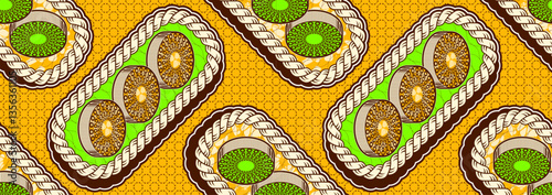 African ethnic seamless fashion textile featuring square ropes and abstract circle. Fabric design. Traditional art. Vector illustration. Not generated by AI.