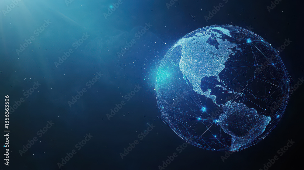 Abstract digital planet Earth with network connections on a blue background Abstract digital planet Earth with network connections on a blue background
