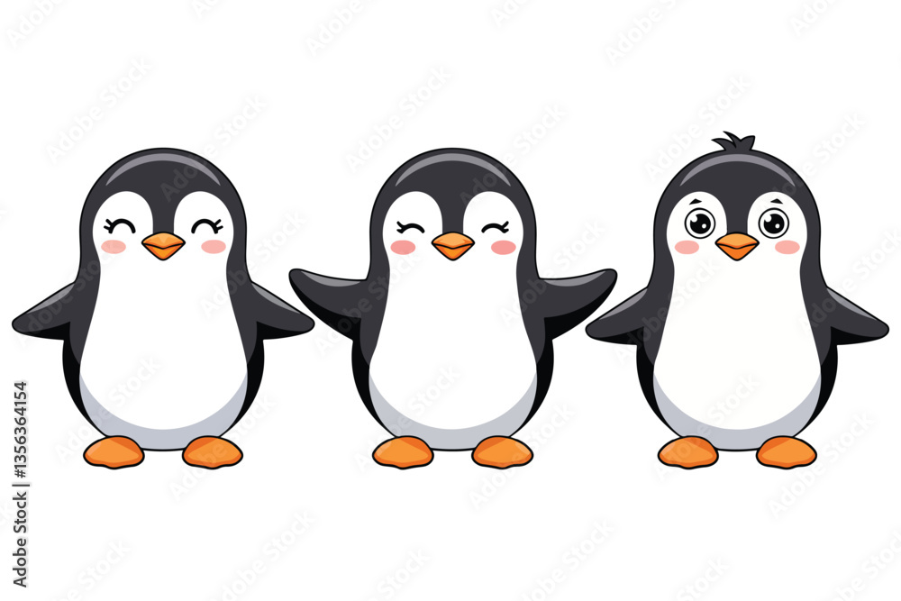 Fototapeta premium Penguin set vector illustration isolated on white background
