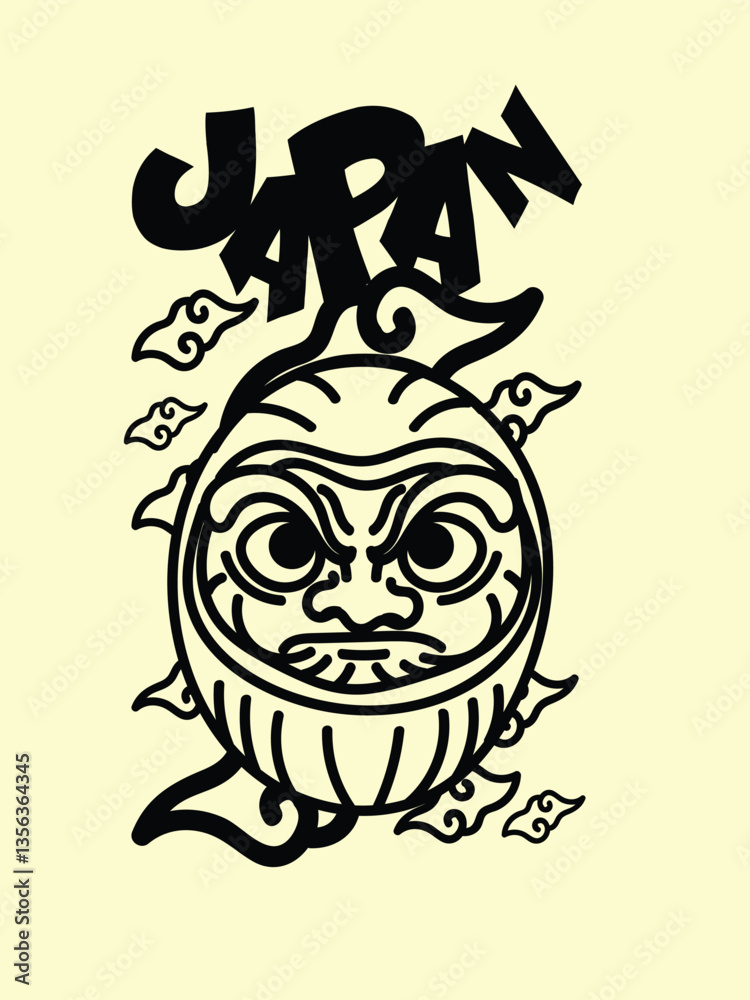 Naklejka premium japanese theme doodle hand drawn black and white colour 