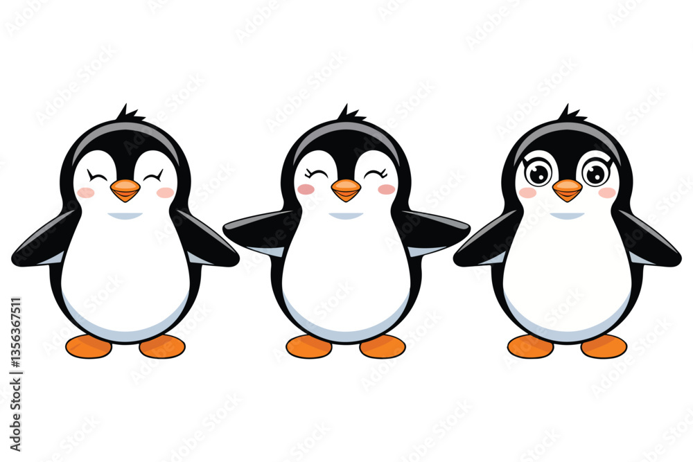 Penguin set vector illustration isolated on white background Penguin set vector illustration isolated on white background