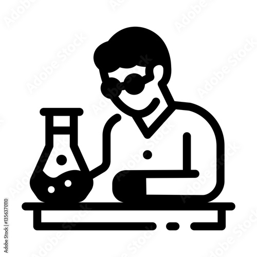 Lab worker doing chemical experiment in lab, line style icon 
