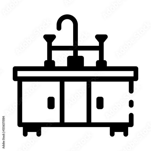 A linear style icon of a lab sink with cabinet 
