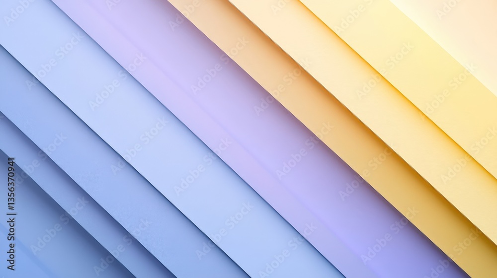 Fototapeta premium Layered paper creates a soft, dreamy backdrop in pastel blues, purples, and yellows. Subtle diagonal lines add gentle visual interest