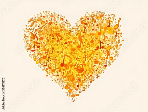 A golden colored heart shape composed of musical notations