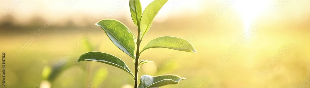 Obraz premium Sunrise Tea Plant Field Growth Agriculture