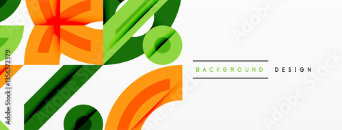 Abstract geometric background shapes forming a modern, symmetrical pattern. Bold contrast, smooth gradients, dynamic composition, futuristic style