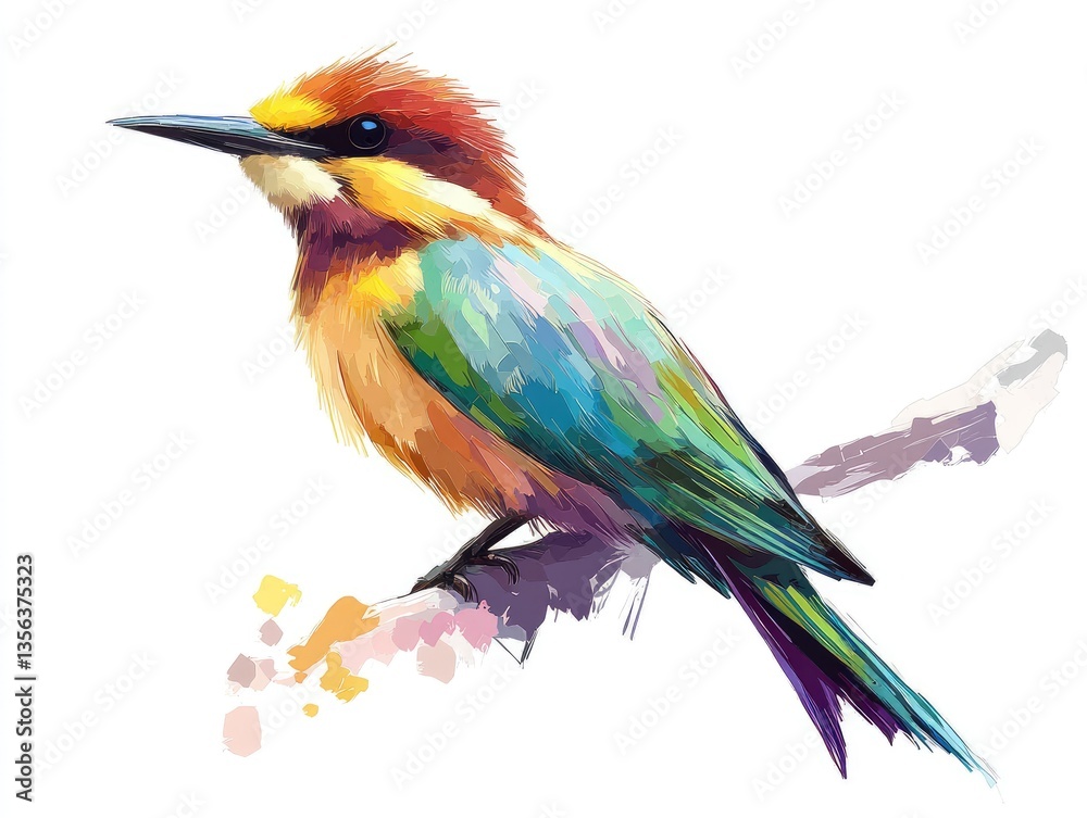 Fototapeta premium Colorful kingfisher perched on a branch, artistic style