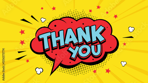 playful vector illustration featuring the phrase "THANK YOU" within a comic-style speech bubble