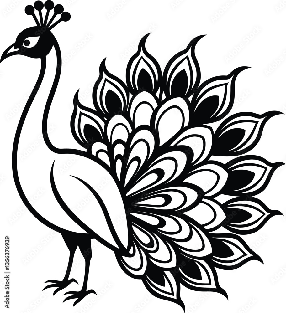 Fototapeta premium Elegant Peacock Illustrations Silhouette