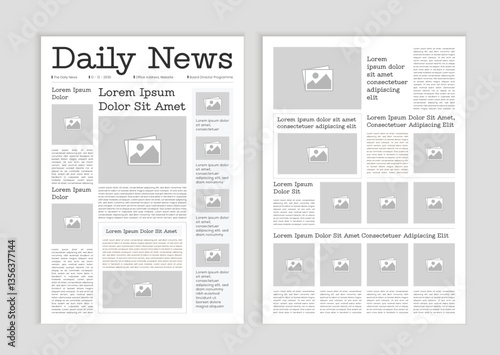 News column articles newsprint magazine design. Newspaper layout template. Brochure newspaper sheets. Editorial journal vector template design