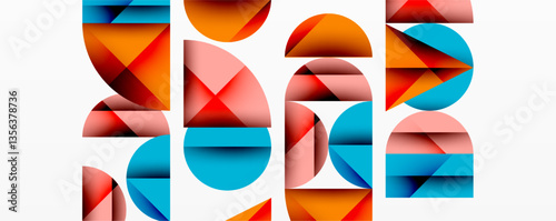 Abstract geometric pattern with intersecting circles and triangles in gradients. The high-contrast composition creates depth and a dynamic, modern aesthetic