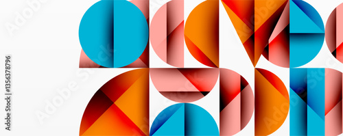 Abstract geometric pattern with intersecting circles and triangles in gradients. The high-contrast composition creates depth and a dynamic, modern aesthetic