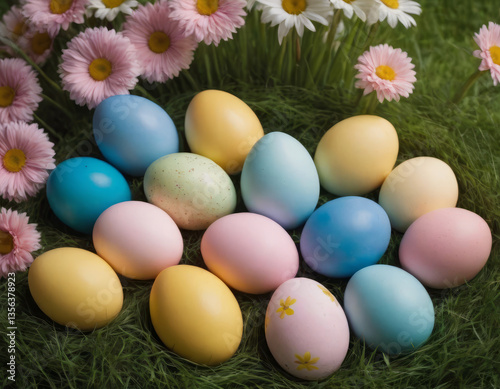 Uova decorate con piccoli fiorellini bianchi.