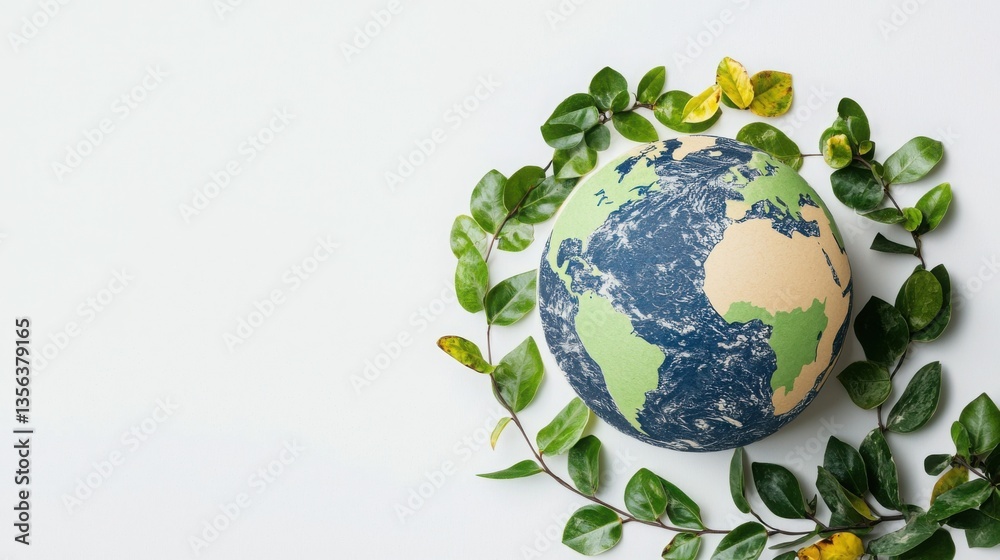 Globe surrounded by green leaves depicting a sustainable future and the importance of eco-friendly practices globally Globe surrounded by green leaves depicting a sustainable future and the importance of eco-friendly practices globally