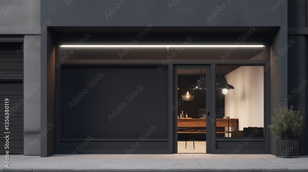 Modern Minimalist Shopfront Design - Dark Exterior with Warm Interior Lighting
