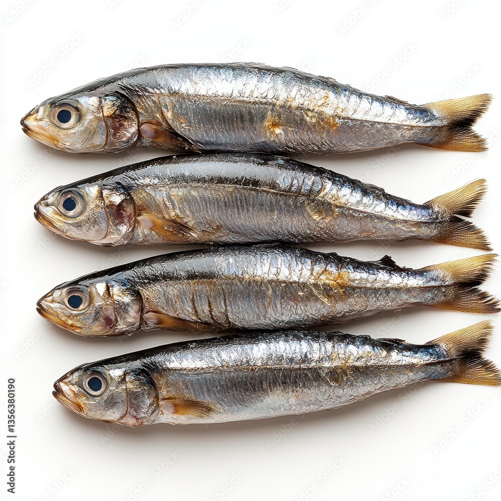 Freshly caught silver fish arranged neatly on a white background. Freshly caught silver fish arranged neatly on a white background.
