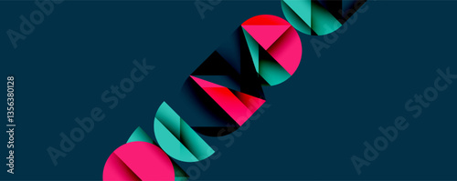 Abstract geometric pattern with intersecting circles and triangles in gradients. The high-contrast composition creates depth and a dynamic, modern aesthetic