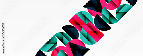 Abstract geometric pattern with intersecting circles and triangles in gradients. The high-contrast composition creates depth and a dynamic, modern aesthetic