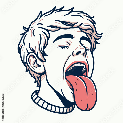 Expression of Ecstasy: A stylized illustration showcasing a person in a moment of unadulterated joy or perhaps extreme focus, the image captures a raw human emotion with graphic precision.